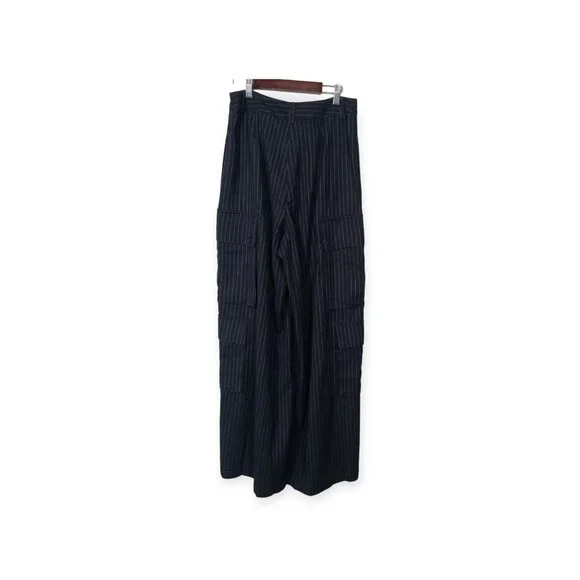Anthropologie TwentySixHundred Navy Striped Wide Leg Dress Pants SZ 6 High Waist - Picture 4 of 14